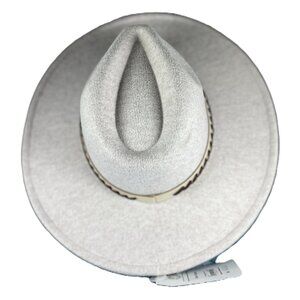 CREAM FEDORA HAT W/CREAM AND BROWN STRAP